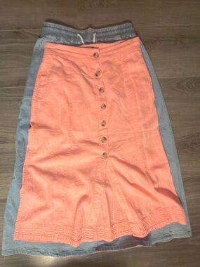 Bundle Women's Button-Front Coral and a denim Skirt with elastic waist